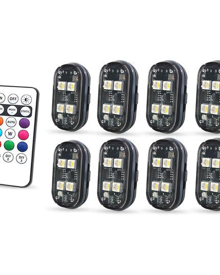 8 Pcs Set of Rechargeable 8 Color Choice Waterproof Wireless and Bright LED Strobe Lights for cars and bikes (interior or exterior)-With remote