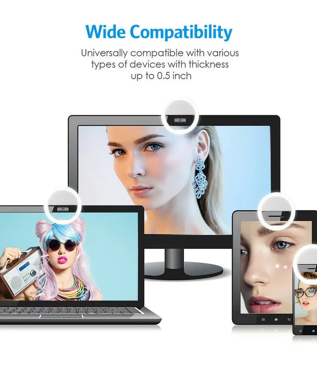 Small portable USB Charge LED Selfie Ring Lightweight Lamp for ios , android , tablets , laptops or computers