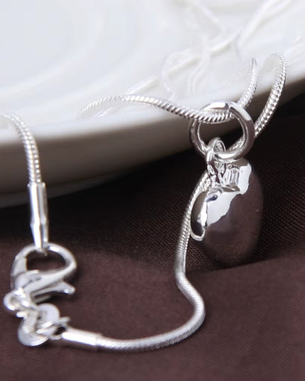 Silver Color Solid Small Heart Pendant Necklace with 45cm /17.7 Inch Snake Chain 