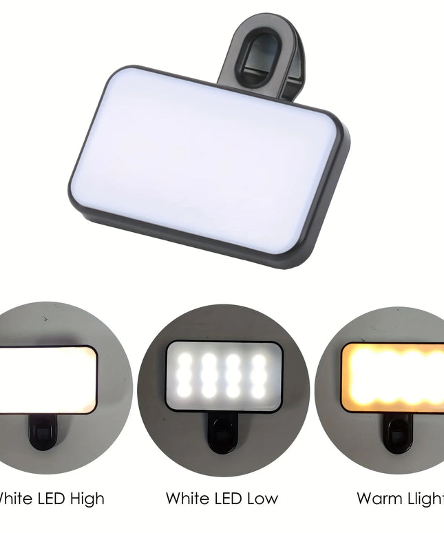 Portable Mini Selfie Light Rechargeable with 3 deeming Modes and Clip for Mobiles and Computer