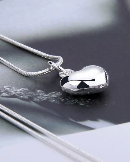 Silver Color Solid Small Heart Pendant Necklace with 45cm /17.7 Inch Snake Chain 