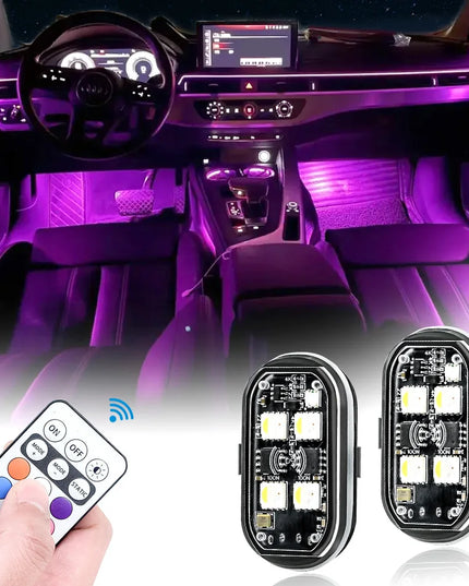 8 Pcs Set of Rechargeable 8 Color Choice Waterproof Wireless and Bright LED Strobe Lights for cars and bikes (interior or exterior)-With remote