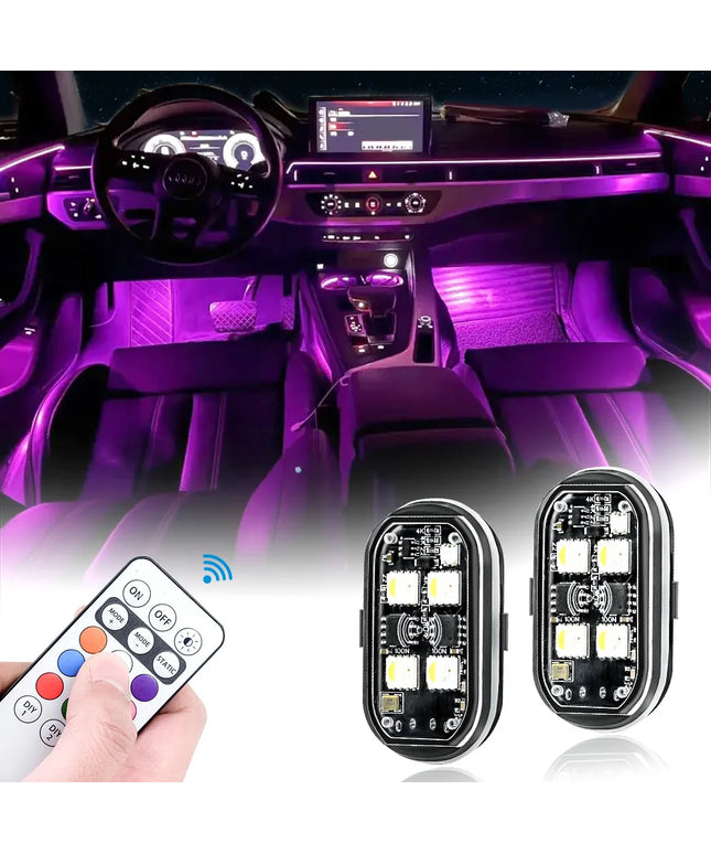 8 Pcs Set of Rechargeable 8 Color Choice Waterproof Wireless and Bright LED Strobe Lights for cars and bikes (interior or exterior)-With remote