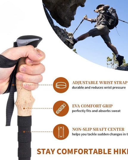 2 premium lightweight Carbon Fiber adjustable Trekking stick poles hiking / trecking