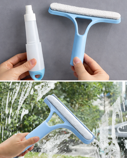 3 in 1 Multi functional Window Cleaning glass Wiper with Spray Bottle and Microfiber Scrub 