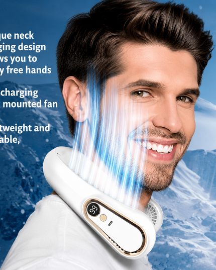 Hanging Neck Style Portable USB Charging Air Cooler fan and Comes with 5-Speed Adjustment with LED Display