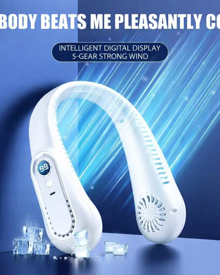 Hanging Neck Style Portable USB Charging Air Cooler fan and Comes with 5-Speed Adjustment with LED Display