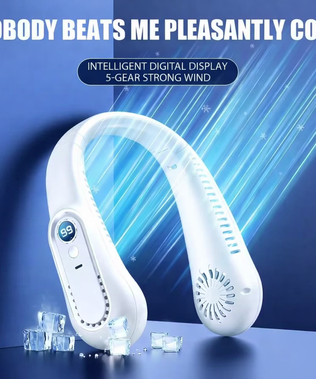 Hanging Neck Style Portable USB Charging Air Cooler fan and Comes with 5-Speed Adjustment with LED Display