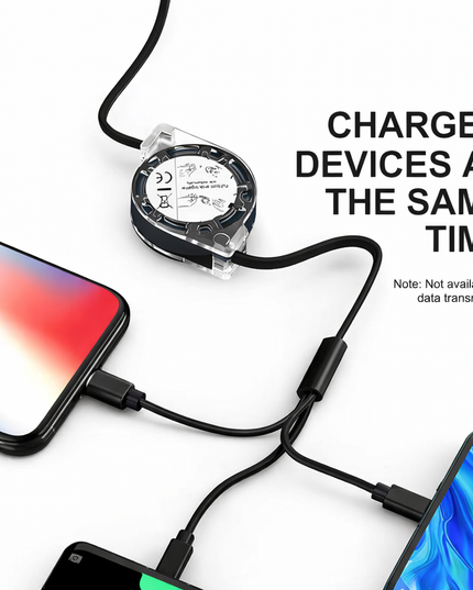 3-In-1 Retractable USB Fast Charging Cable for IOS , Type-C and Android 