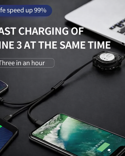 3-In-1 Retractable USB Fast Charging Cable for IOS , Type-C and Android 