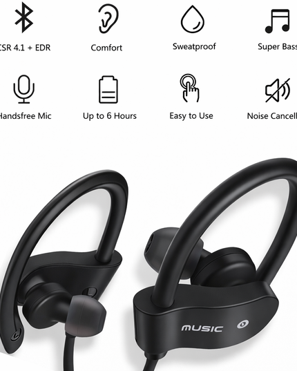 SportHeadset -Wireless Bluetooth Headphones Stereo Hook Headset Earphone for All Smart Phones
