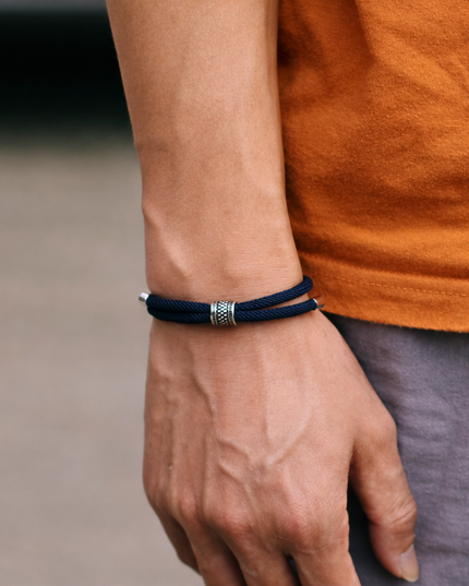 Mens classic Adjustable Nylon Cord Chain Viking Bracelet- Navy Blue