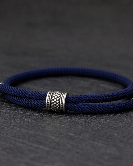 Mens classic Adjustable Nylon Cord Chain Viking Bracelet- Navy Blue
