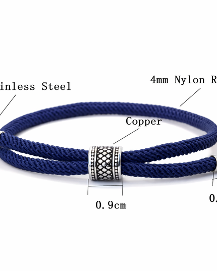 Mens classic Adjustable Nylon Cord Chain Viking Bracelet- Navy Blue