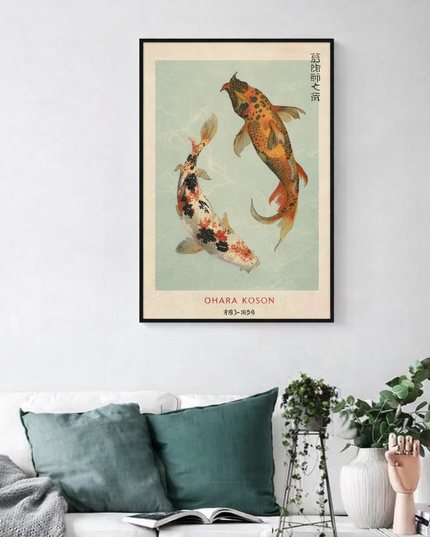Japanese Artist Hokusai Ohara Koson 2 Fish art print wall Poster- 50x70cm (no frame)