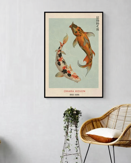 Japanese Artist Hokusai Ohara Koson 2 Fish art print wall Poster- 50x70cm (no frame)