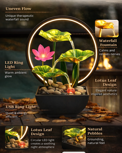 Fortune Fountain - Tabletop Water USB Powered Relaxation indoor waterfall fountain with lights