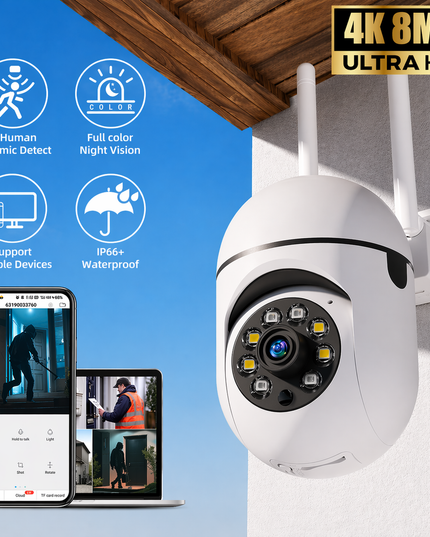 4K Wireless PTZ Outdoor Security Camera – WiFi, Night Vision, AI Motion Detection & App Control