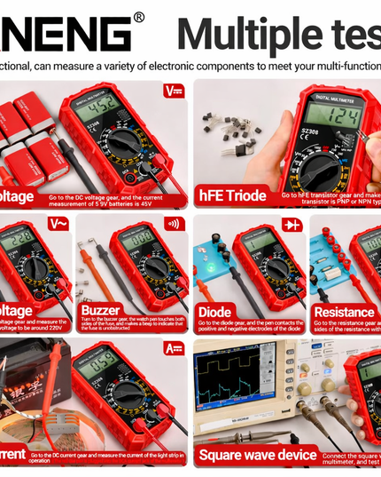 SZ308 Digital Multimeter AC/DC Current Voltage Meter, LCD Backlight Ohm Square Wave Test