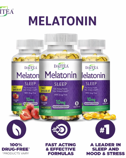 1 bootle / 60 strawberry flavored Melatonin 10Mg capsules for healthy and quick Sleep Dietary Supplement