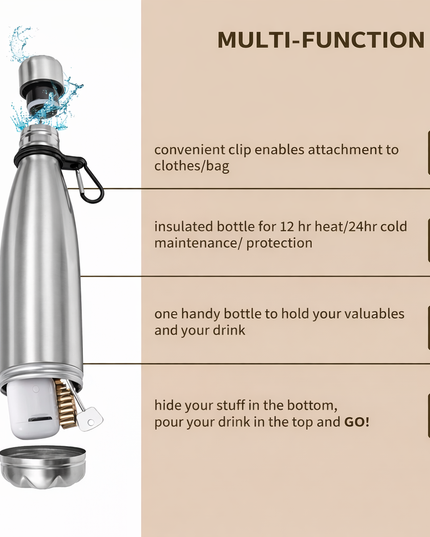 Stainless Steel Tumbler Safe Diversion Bottle Can with a Food Grade Smell Proof Bag Bottom Unscrews to Store