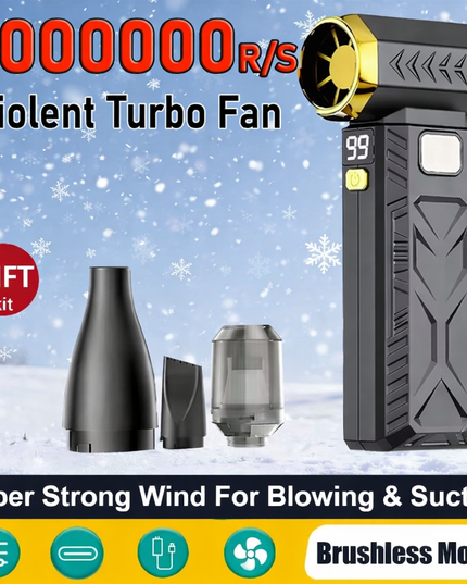 1000000RPM 6 wind Adjustable Multi-use 2 In 1 Turbo Jet powerful Blower & suction -with 3 head set, USB Rechargeable 55M/S Violent Blower