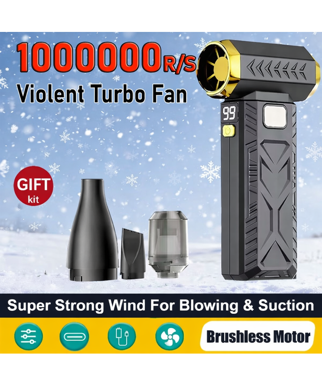 1000000RPM 6 wind Adjustable Multi-use 2 In 1 Turbo Jet powerful Blower & suction -with 3 head set, USB Rechargeable 55M/S Violent Blower