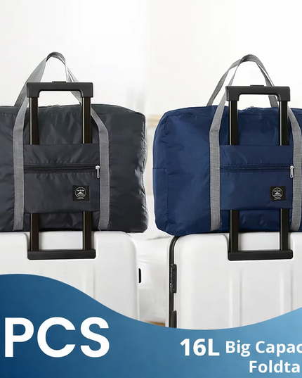 2Pcs waterproof Foldable carry on bag /Travel / Gym bag / tote / Duffel Bag set , blue & black with 16L capacity