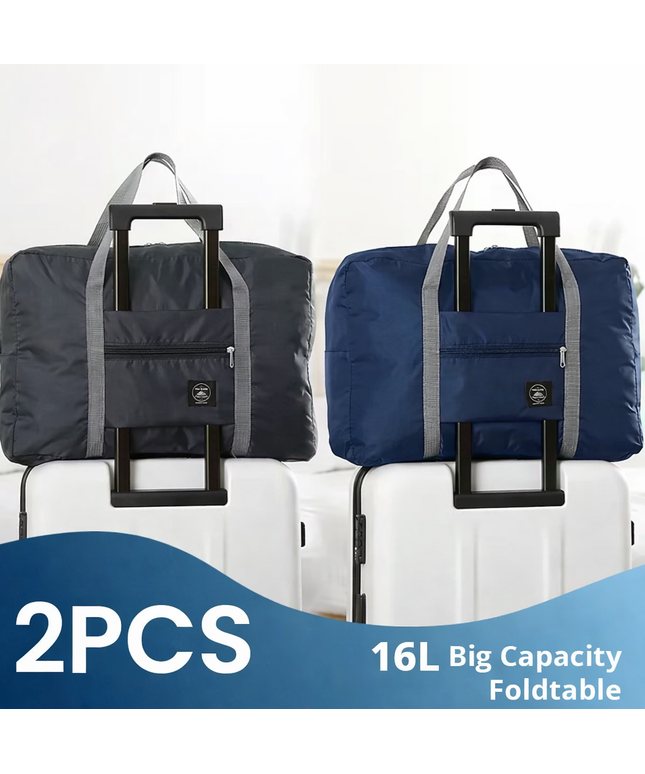 2Pcs waterproof Foldable carry on bag /Travel / Gym bag / tote / Duffel Bag set , blue & black with 16L capacity