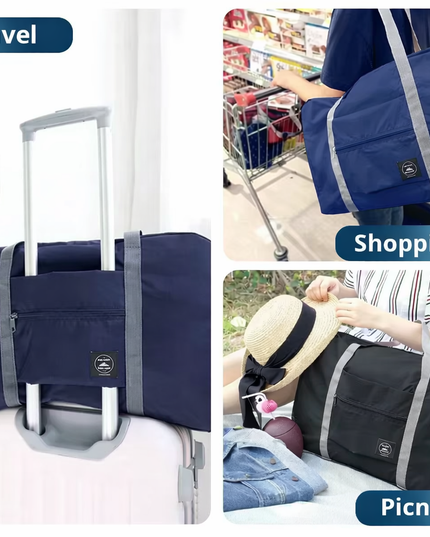 2Pcs waterproof Foldable carry on bag /Travel / Gym bag / tote / Duffel Bag set , blue & black with 16L capacity