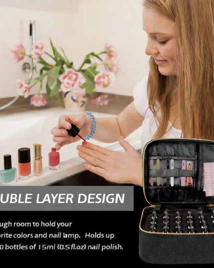 Double layer spacious cosmetics organizer bag for nails & make up