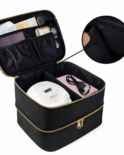 Double layer spacious cosmetics organizer bag for nails & make up