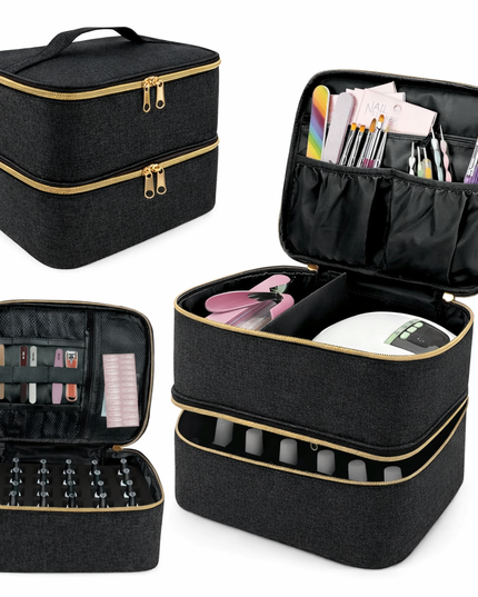 Double layer spacious cosmetics organizer bag for nails & make up