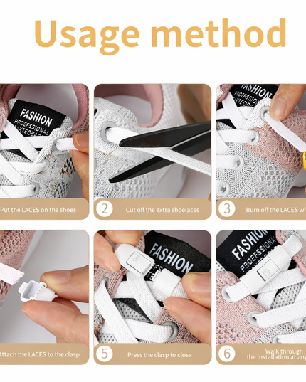 Elastic Shoe lace tying clips, no more tying, for Kids & Adult 8MM Widened Flat Shoelace 