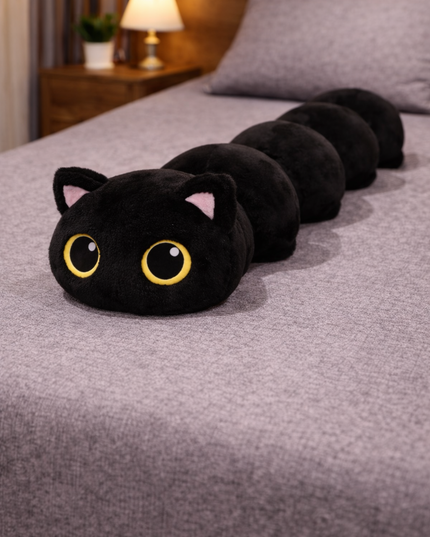 long cute Kawaii Black Cat Soft sleeping bed Plush, for sleeping & bed decor - 80cm