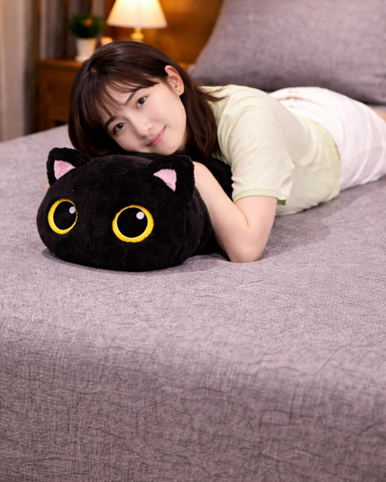 long cute Kawaii Black Cat Soft sleeping bed Plush, for sleeping & bed decor - 80cm