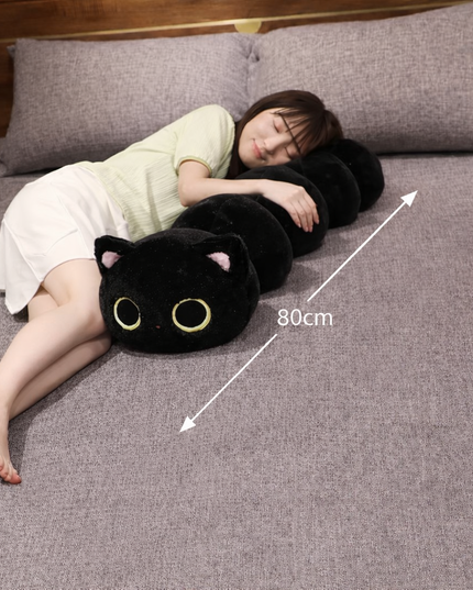 long cute Kawaii Black Cat Soft sleeping bed Plush, for sleeping & bed decor - 80cm