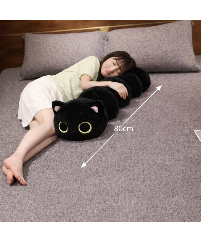 long cute Kawaii Black Cat Soft sleeping bed Plush, for sleeping & bed decor - 80cm