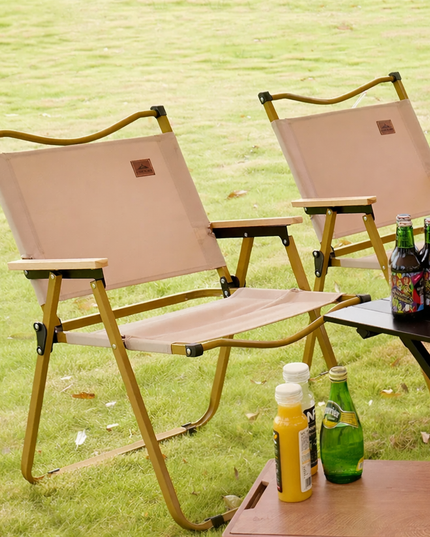 Lightweight and high quality Khaki Camping Outdoor Chairs, Aluminum Alloy and Wood Grain-4pcs set