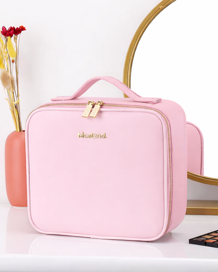 Portable Makeup Organizer Bag with Lighting, Adjustable Dividers, Cosmetics Storage Case 