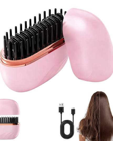 Mini Wireless Portable Rechargeable Hair Straightener Brush Anti-Scald Shell, USB Charging 