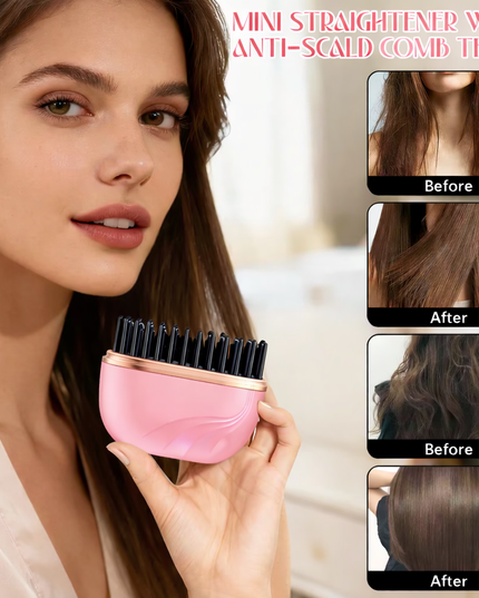 Mini Wireless Portable Rechargeable Hair Straightener Brush Anti-Scald Shell, USB Charging 