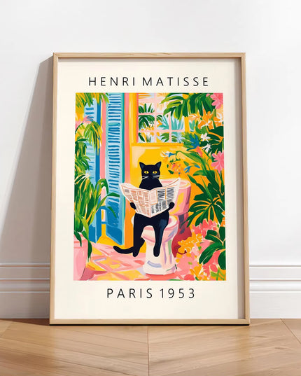 Cat on toilet canvas print matisse style bathroom wall art -no frame