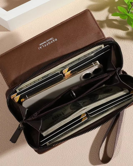 Classic women's Faux Leather spacious Wallet, Double Layer with Snap Closure, Zippered Card Holder 