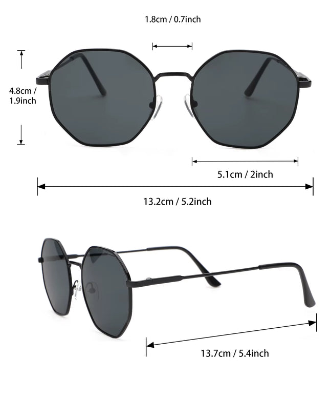 2Pcs Men's sunglasses set , black and gold Metal Geometric & Round Frame Classical Sunglasses 