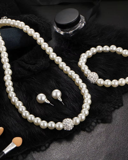 women's 3 PCS silver Pearl jewelry set (Necklace +Bracelet +Earring)