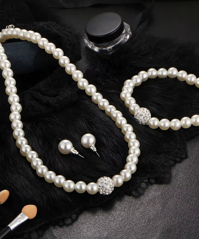 women's 3 PCS silver Pearl jewelry set (Necklace +Bracelet +Earring)