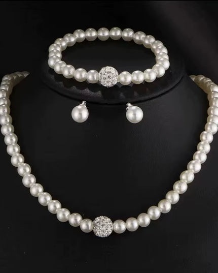 women's 3 PCS silver Pearl jewelry set (Necklace +Bracelet +Earring)