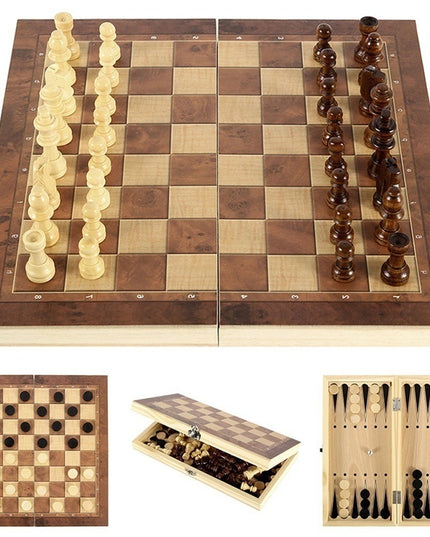 3 in 1 folding Wooden games set (chess / checkers / backgammon )-34x34cm