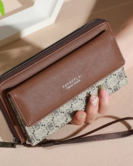 Classic women's Faux Leather spacious Wallet, Double Layer with Snap Closure, Zippered Card Holder 